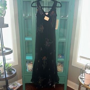Vintage 80s/90s Elegant Black Floral Dress with Mesh Overlay NWT